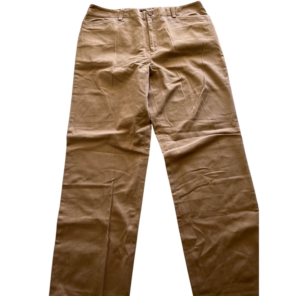 Chaps Womens Tan Chino Pants Size 12 Straight Leg Stretch Cotton Khaki Trousers